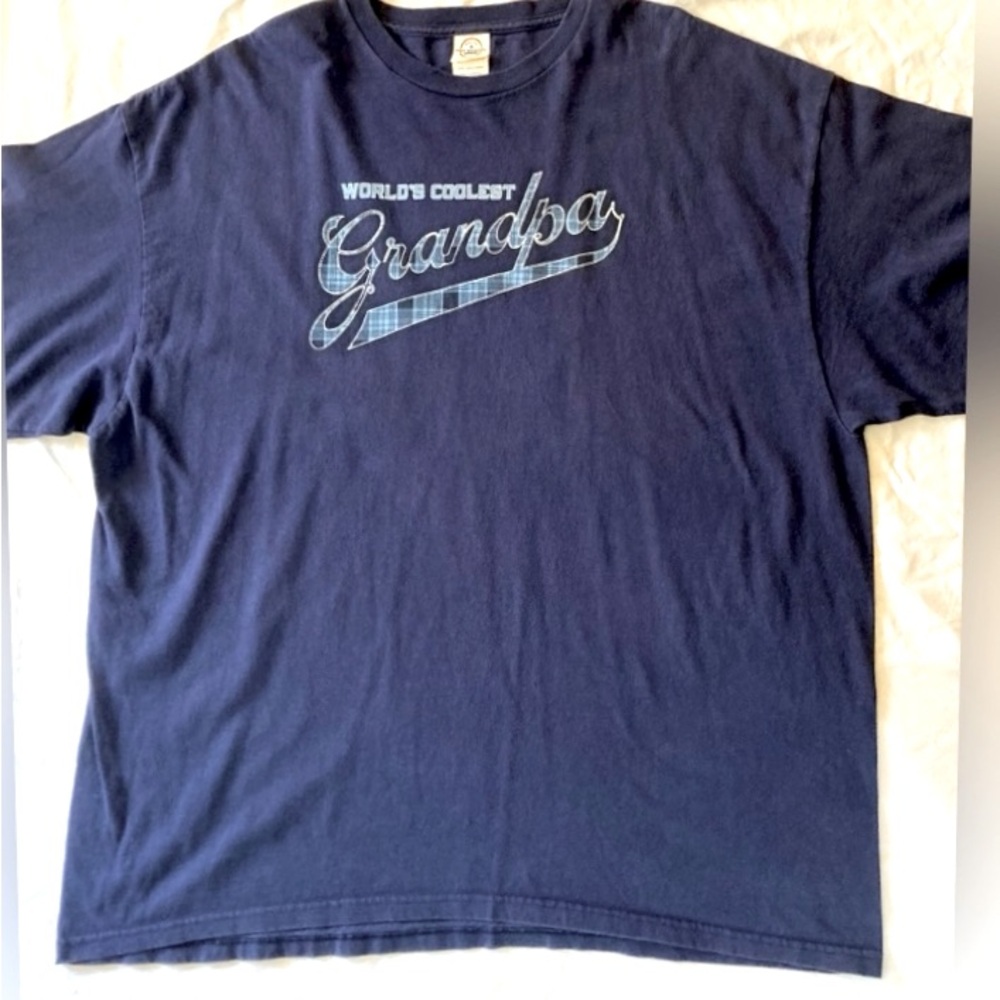 Vintage Dad tee “WORLD’s COOLEST Grandpa” -navy blue/plaid- Size 3XL